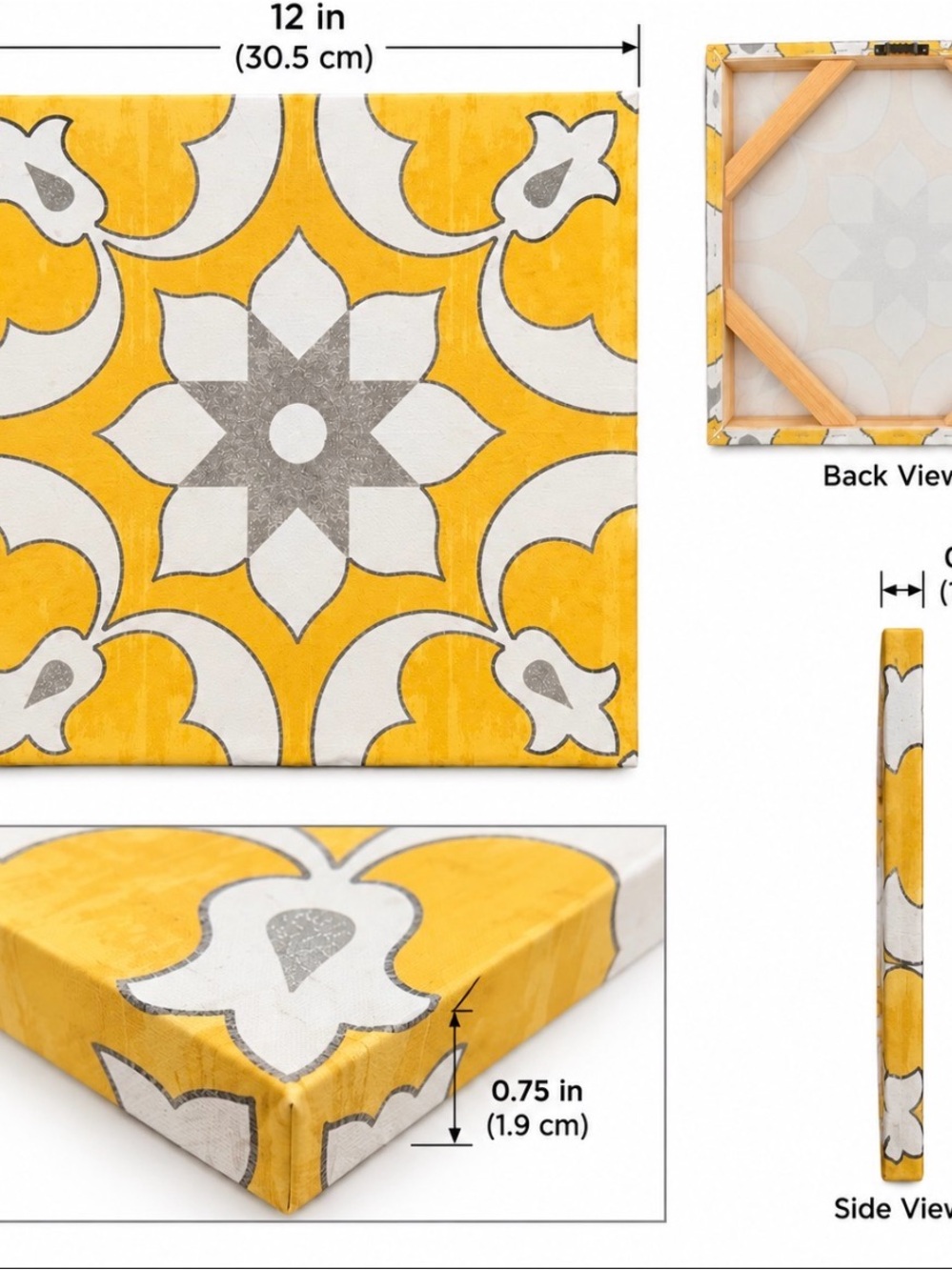 Yellow and Gray Floral Pattern Canvas Wall Art